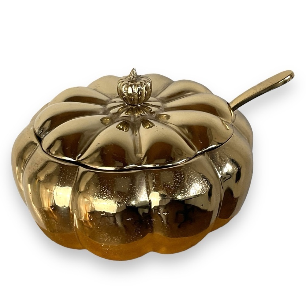 Large Serving Dish‎ Casserole Soup Tureen Brass Pumpkin With Lid Ladle Metal
